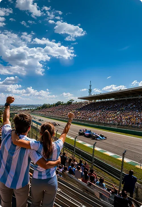 Personas disfrutando la carrera en Interlagos